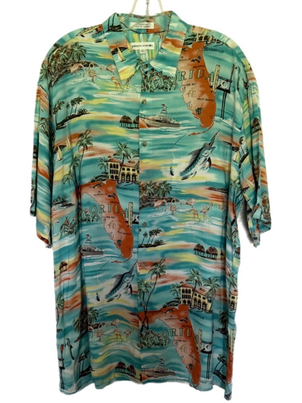 Pierre Cardin Teal Flamingo Print Button-Down Shirt
